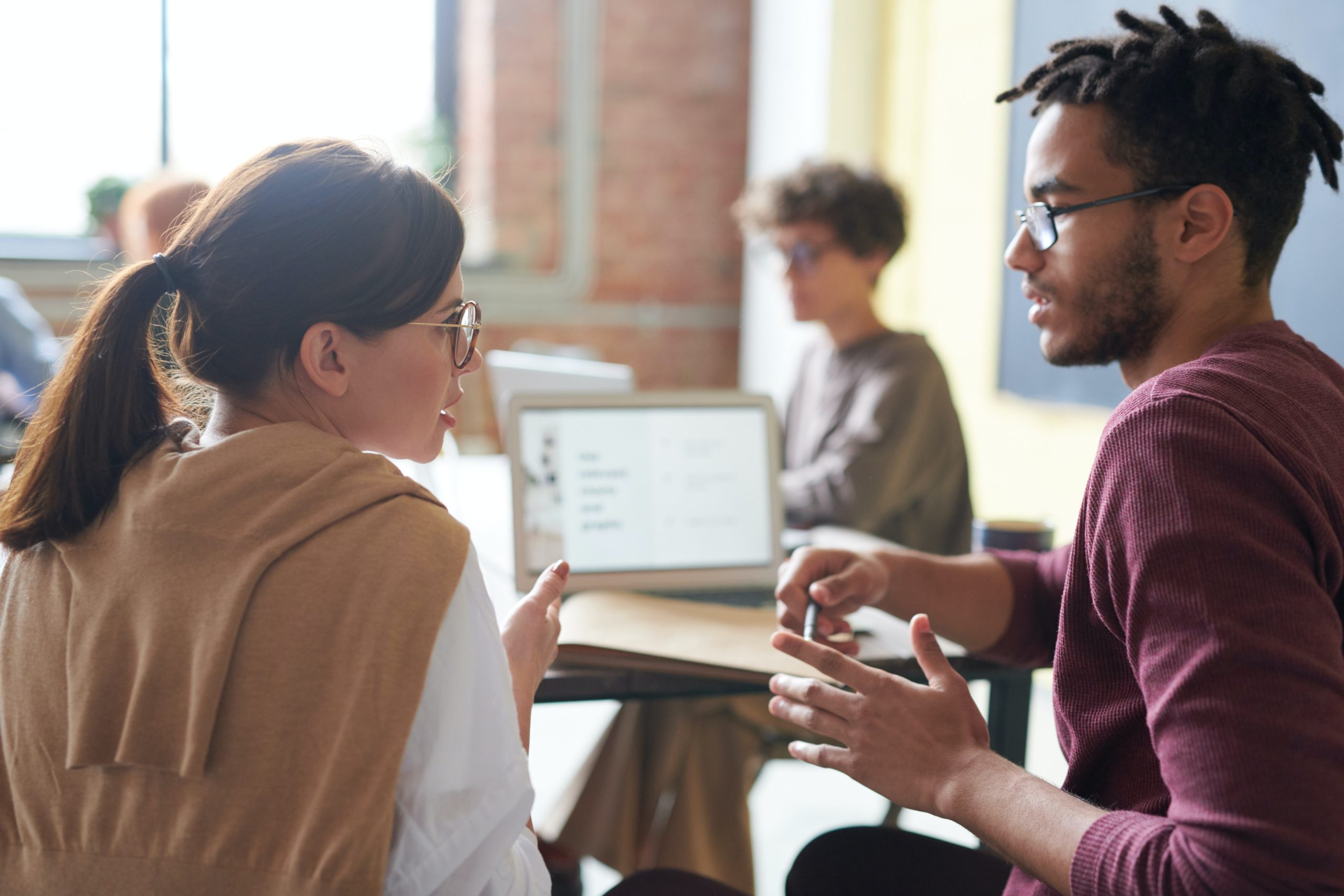 Two people having a conversation. 