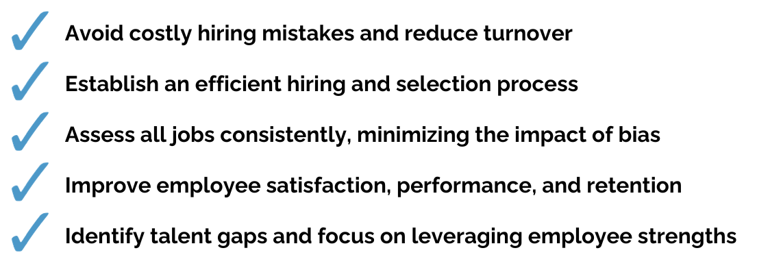 Bullet points of what your organization can do with the PXT Select Assessment. 