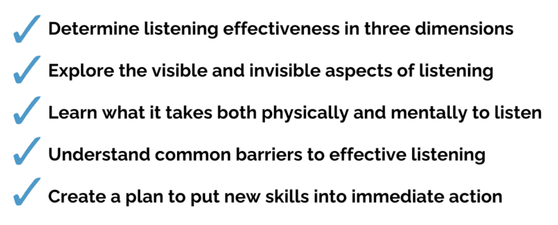 Five bullet points of the learning outcomes of learning to listen. 