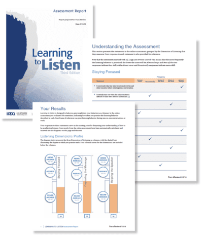 Thumbnail of the Learning to Listen sample report. 