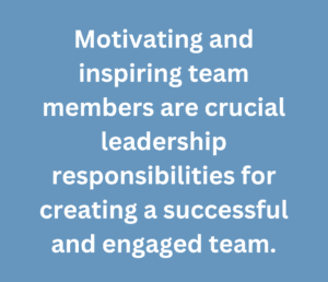 A quote that says, "Motivating and inspiring team members are crucial leadership responsibilities for creating a successful and engaged team."