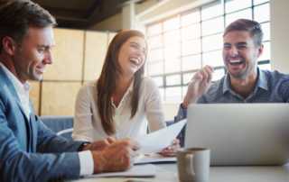 A photo of employees having fun at work.